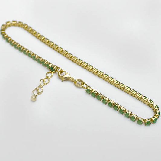 Tobillera Circonias Verde Unisex 22 Cms + Extensor